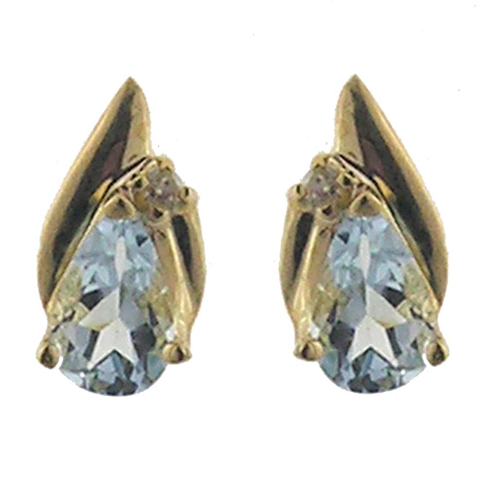 
14k Yellow 8x5 mm Pear Aquamarine and Diamond Stud Earrings
