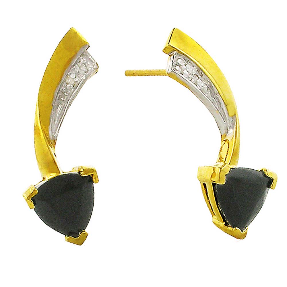 
14k Yellow 6 mm Drop Trillion Black Onyx and Diamond Stud Ea
