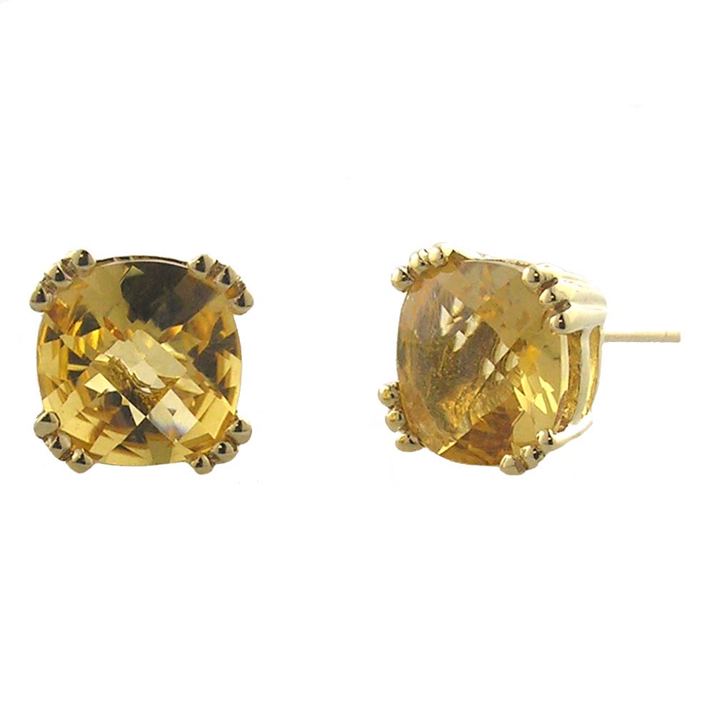 
14k Yellow 8 mm Cushion-Cut Square Citrine Stud Earrings
