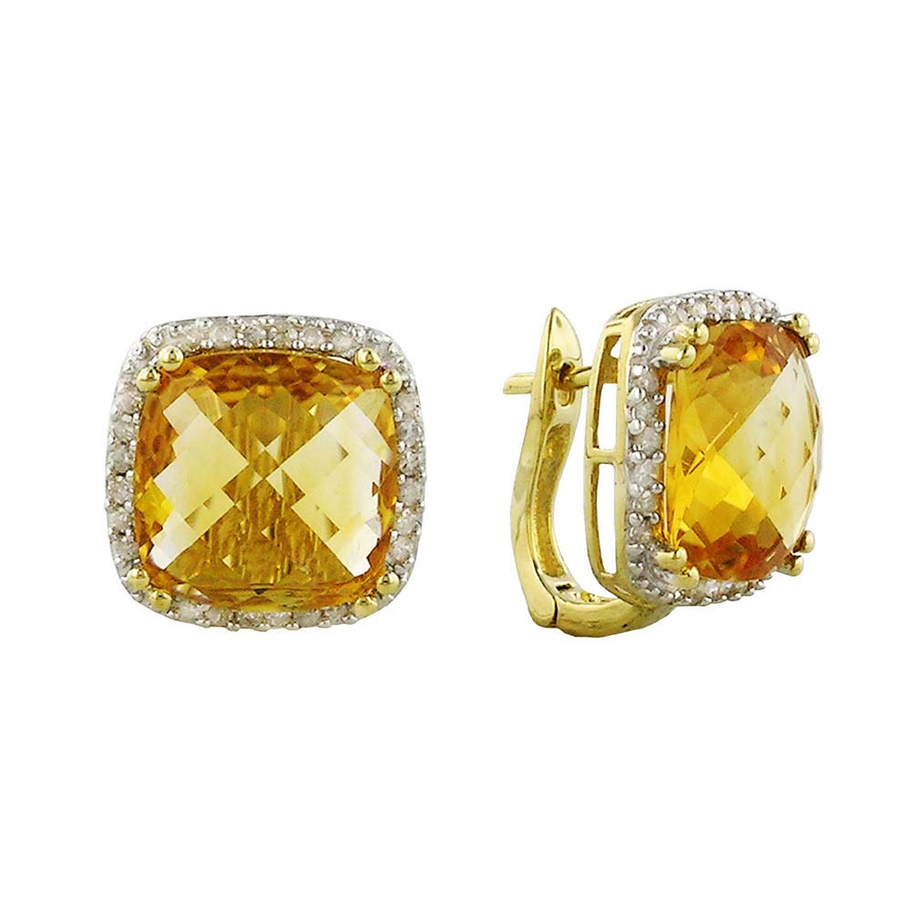 
14k Yellow Square-Cut Citrine and Diamond Stud Earrings
