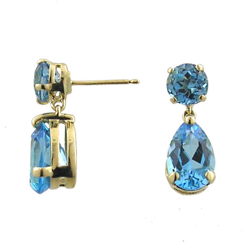 
10k Yellow 9x6 mm Drop Pear Blue Topaz Earrings
