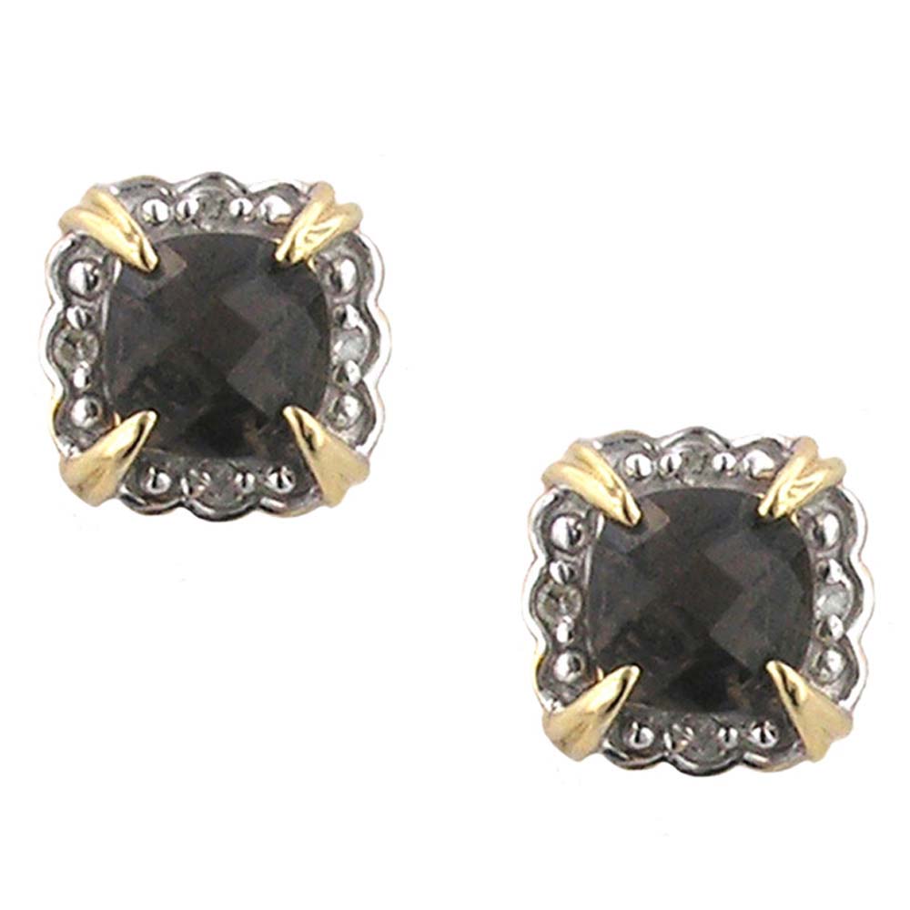 
10k Yellow 6 mm Cushion Smokey Quartz and Diamond Earrings
