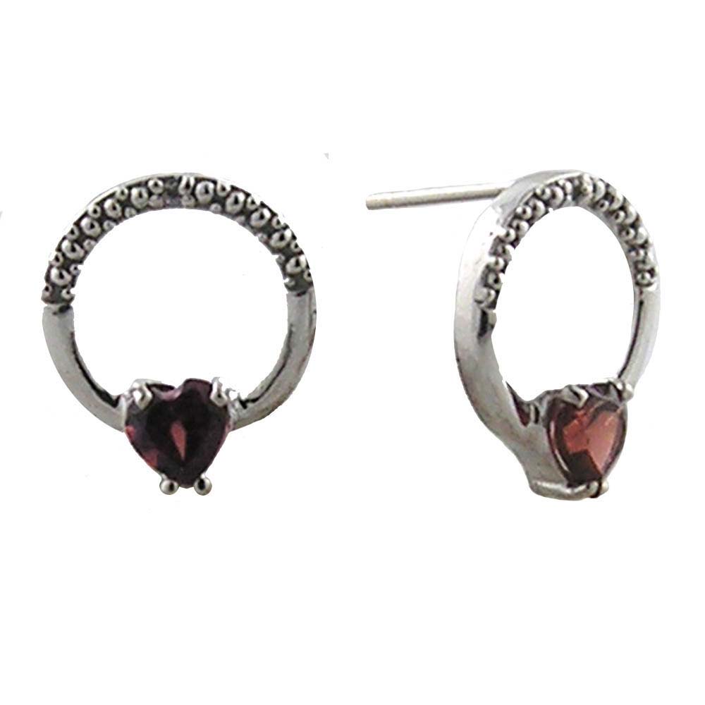 
10k White 4 mm Heart Garnet and Diamond Earrings
