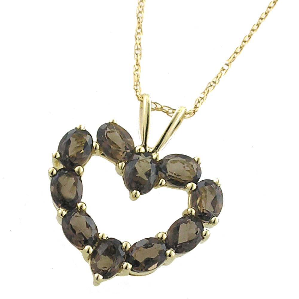 
10k Yellow 4x3 mm Oval Heart Smokey Quartz Pendant
