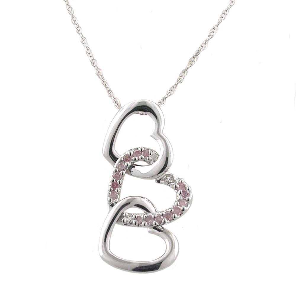 
10k White Triple Heart Pink Diamond Pendant
