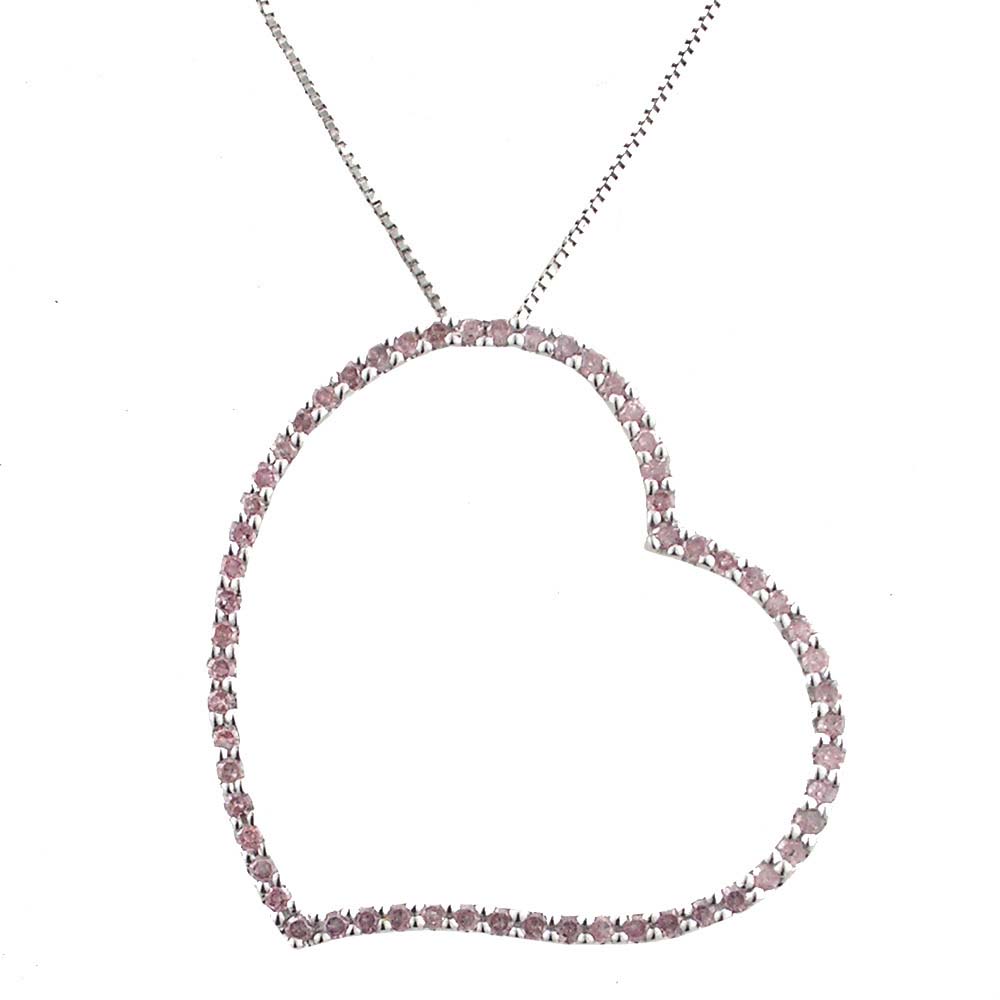 
10k White Heart Design Pink Diamond Pendant
