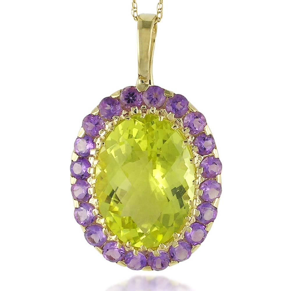 
10k Yellow 13x18 mm Amethyst And Oval Lemon Quartz Pendant
