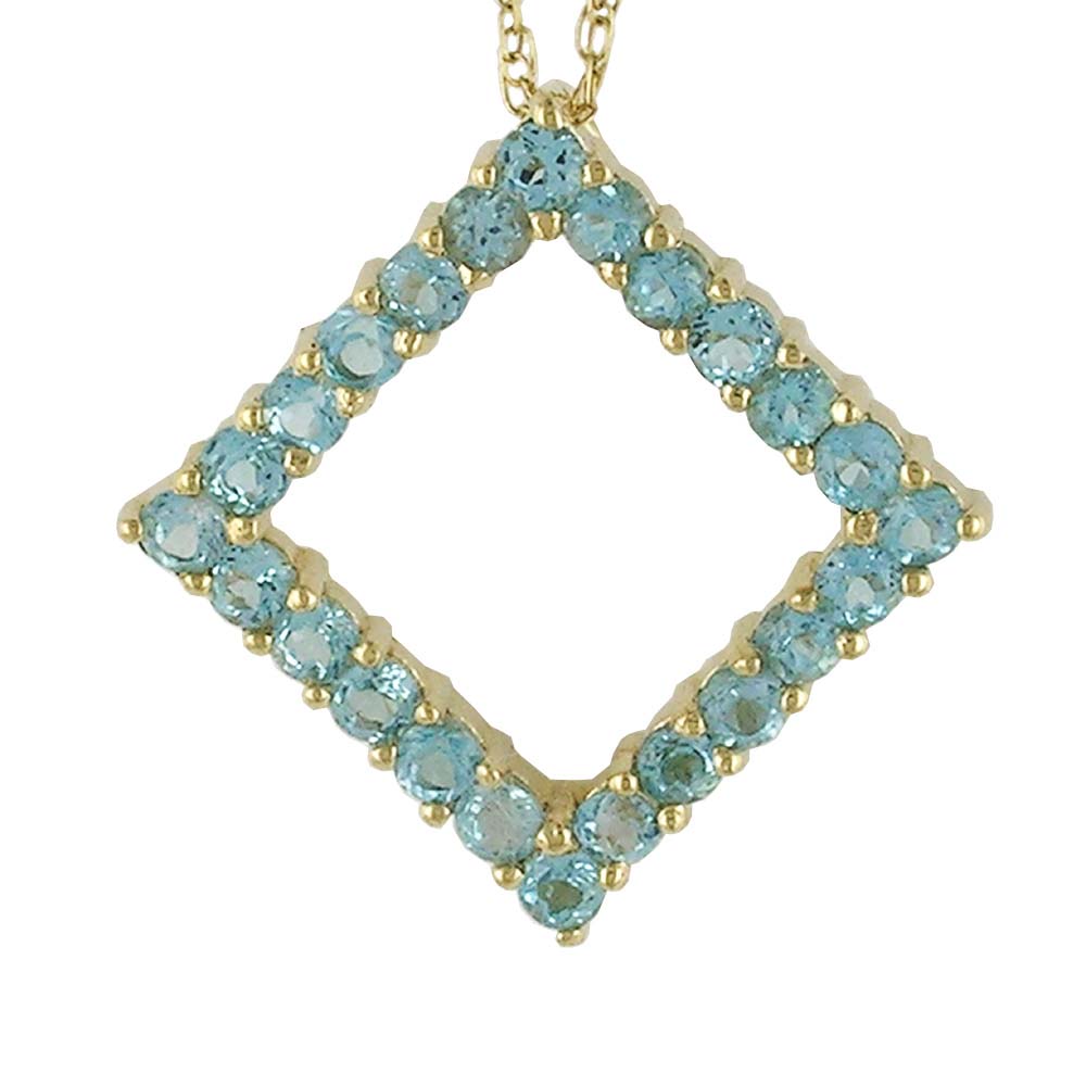 
10k Yellow Geometric Square Design Blue Topaz Pendant
