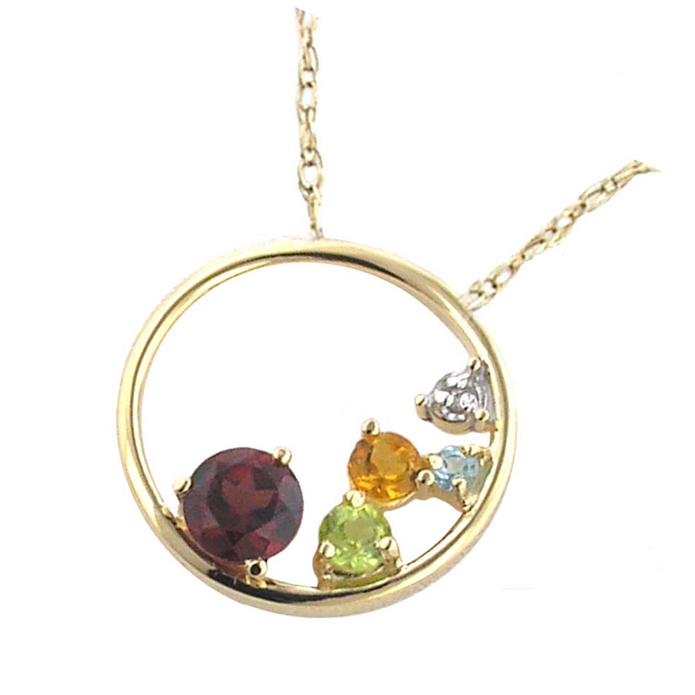 
10k Yellow 2-3-4 mm Bubbles Multi-Gem and Diamond Pendant
