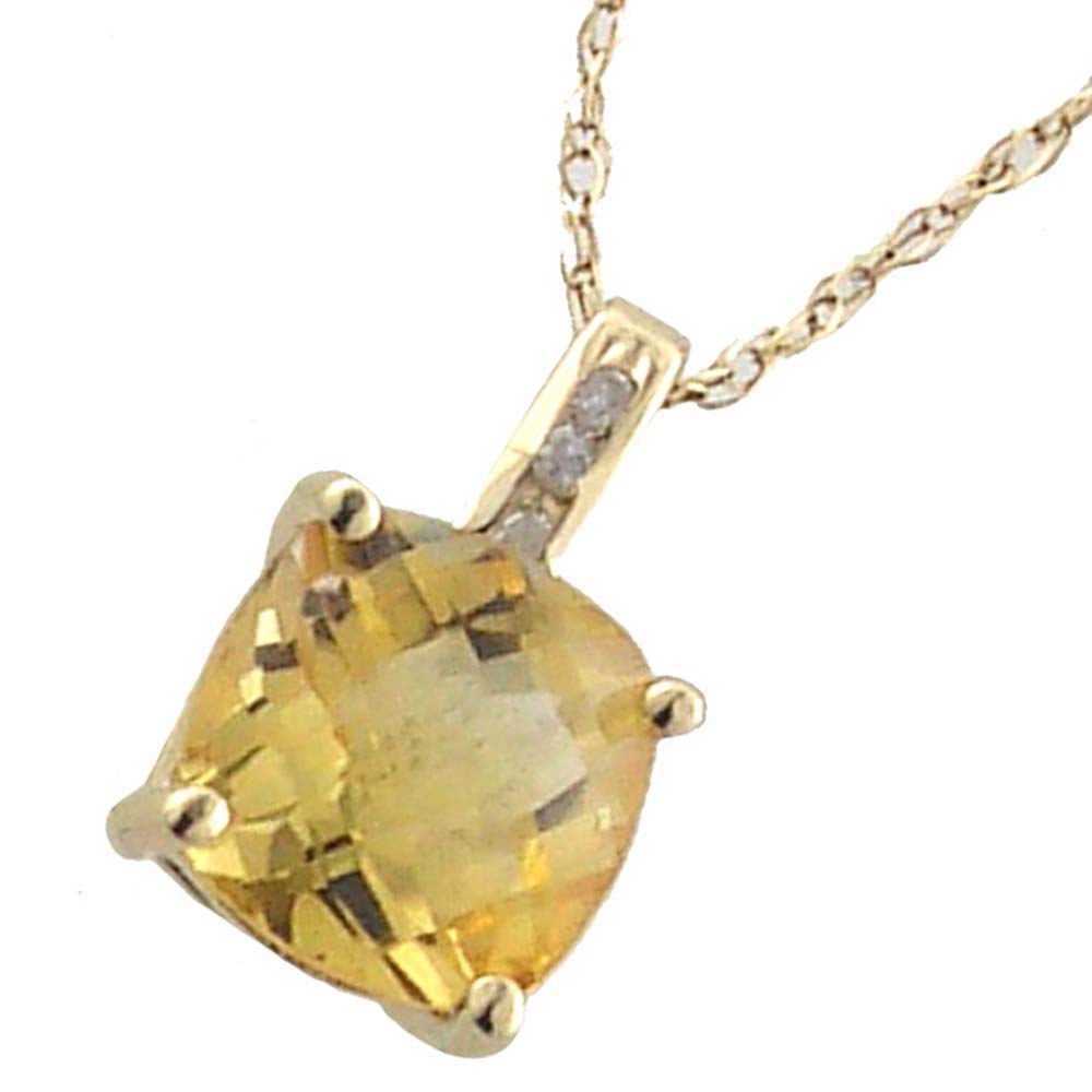 
10k Yellow 8 mm Cushion-Cut Citrine and Diamond Pendant
