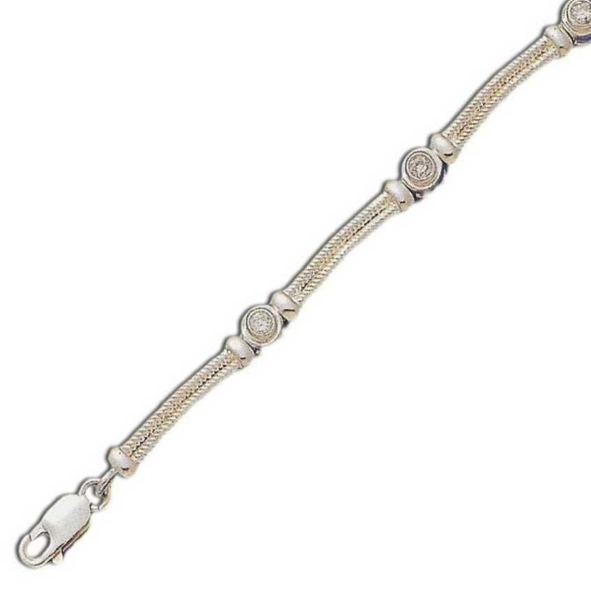 
Double Bar Bezel Set Round 3.5 mm Cubic Zirconia Silver Bracelet
