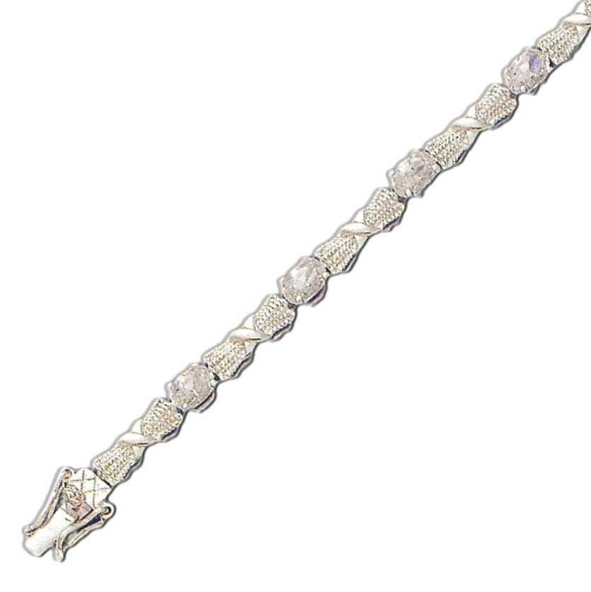 
X Bar Oval 5x3 mm Cubic Zirconia Silver Bracelet
