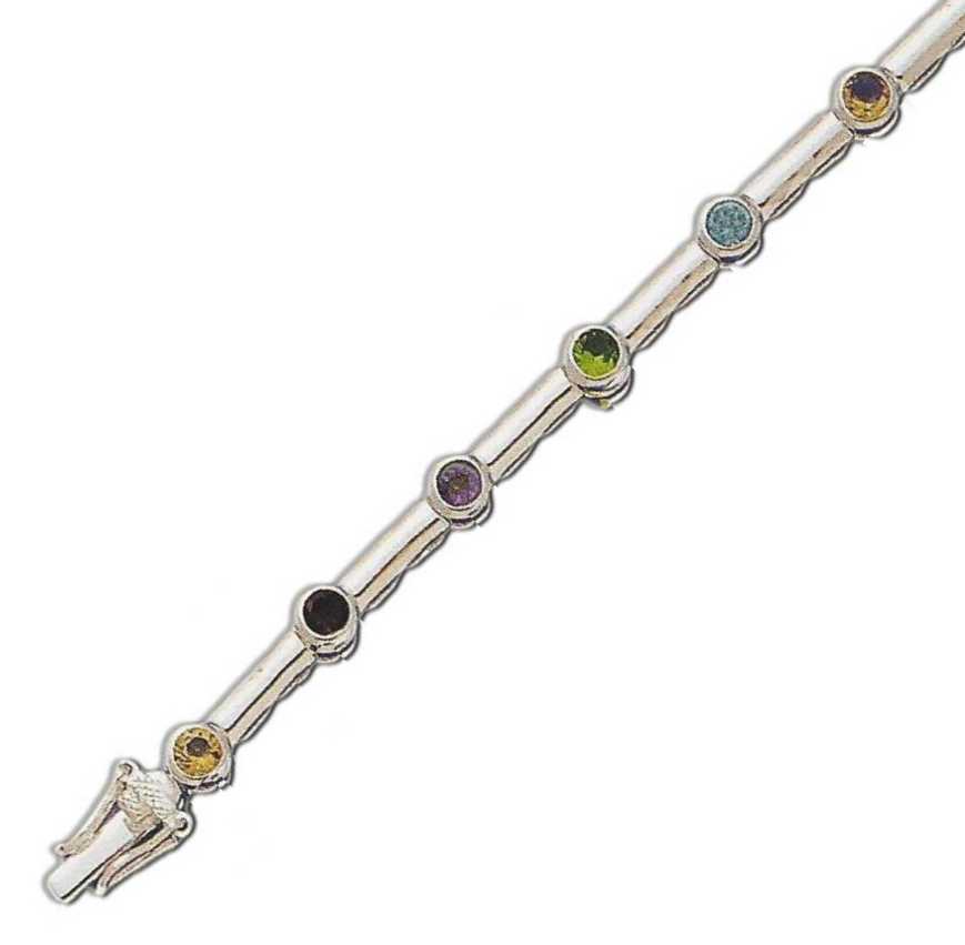 
Bar Link Multi-Gem Bezel Set Round 4 mm Cubic Zirconia Silver Bracelet
