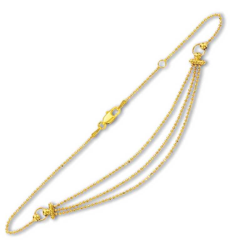 
14k Yellow Gold 3 Rows Drop Bead Anklet - 10 Inch
