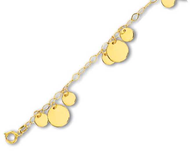 
14k Yellow Gold Drop Disks Station Anklet - 10 Inch
