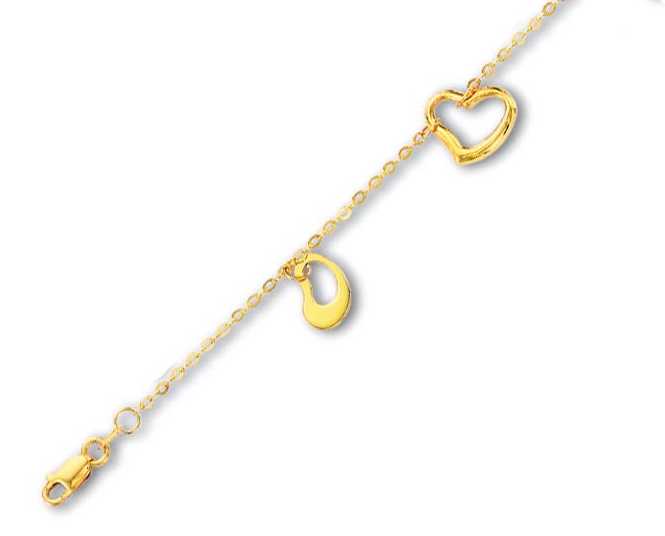 
14k Yellow Open Hearts Station Anklet - 10 Inch
