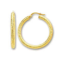 
14k Yellow 3 mm Velvet Design Hoop Earrings
