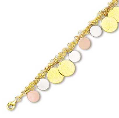 
14k Tricolor Fashionable Circular Link Bracelet - 7.5 Inch
