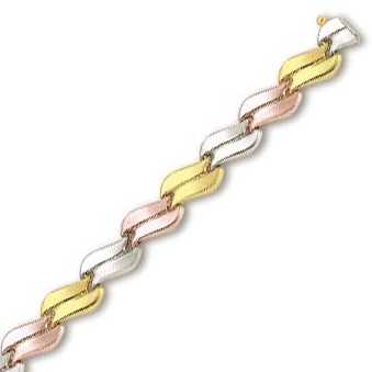 
14k Tricolor Fancy Wave Station Bracelet - 7.25 Inch
