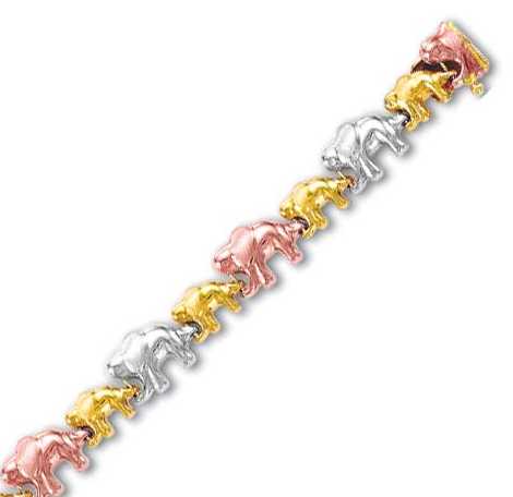 
14k Tricolor Elephant Station Bracelet - 7.25 Inch
