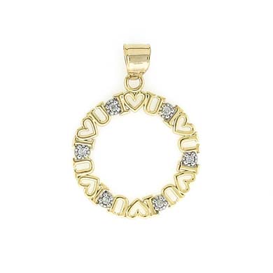 
14k Two-Tone Gold Diamond I Love U Circle Pendant
