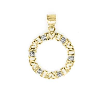 
14k Two-Tone Gold I Love U Circle Pendant
