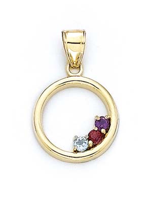 
14k Yellow Gold Round Amethyst Pink Topaz Blue Topaz Circle Pendant
