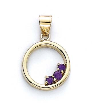 
14k Yellow Gold Round Amethyst Circle Pendant
