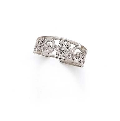 
14k White Gold Flower Swirls Toe Ring
