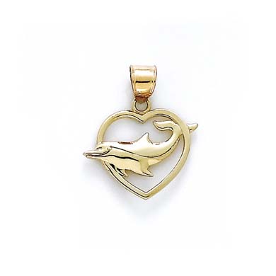 
14k Yellow Gold Dolphin In Heart Pendant
