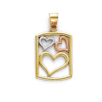 
14k Tricolor Gold Hearts Box Pendant
