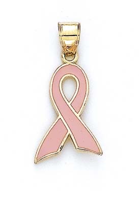 
14k Yellow Gold Large Pink Enamel Ribbon Pendant
