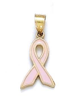 
14k Yellow Gold Enamel Pink Ribbon Pendant
