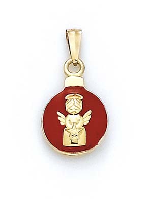 
14k Yellow Gold Red Enamel Angel Ornament Pendant
