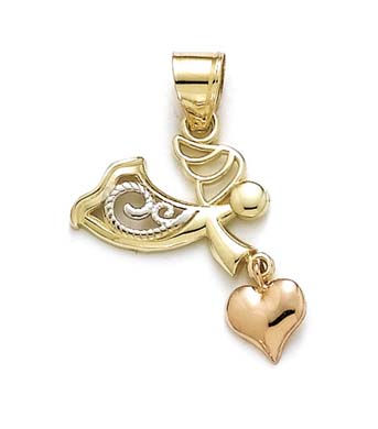 
14k Tricolor Gold Filigree Angel Pink Heart Pendant
