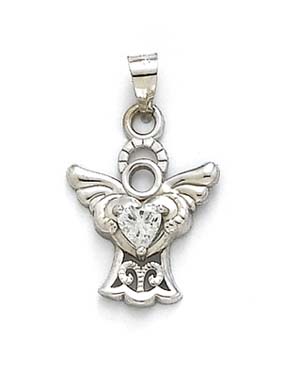 
14k White Gold Filigree Angel White Heart Cubic Zirconia Pendant
