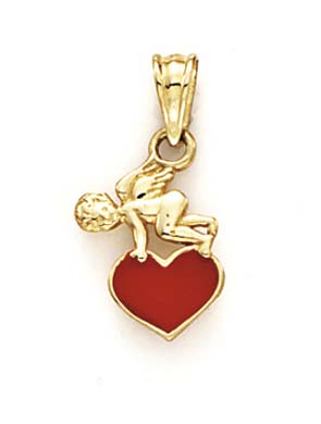 
14k Yellow Gold Enamel Heart Angel Pendant
