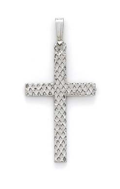 
14k White Gold Hollow Mesh Cross Pendant
