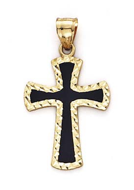 
14k Yellow Gold Small Black Enamel Cross Pendant
