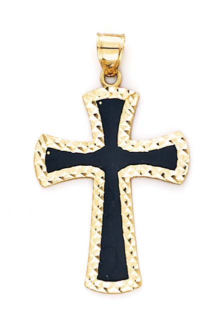 
14k Yellow Gold Medium Black Enamel Cross Pendant
