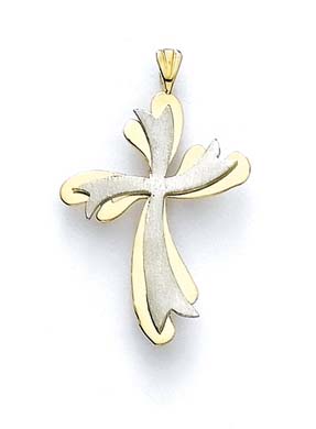 
14k Two-Tone Gold Modern Style Cross Pendant
