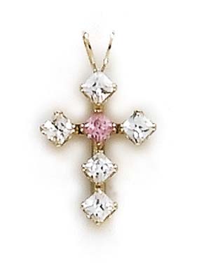 
14k Yellow Gold Cross Pink Cubic Zirconia Pendant
