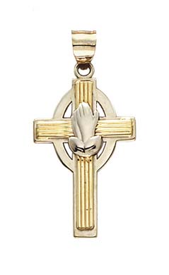 
14k Two-Tone Gold Cross Pray Hands Pendant
