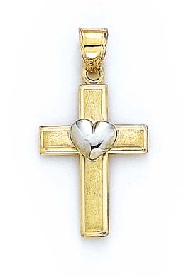 
14k Two-Tone Gold Cross Heart Pendant
