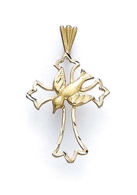 
14k Yellow Gold Cutout Cross Dove Pendant
