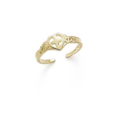 
14k Yellow Gold Cross In Heart Toe Ring
