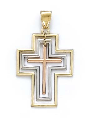 
14k Tricolor Gold Dangle Cross Pendant 24mm Wide x 32mm Long
