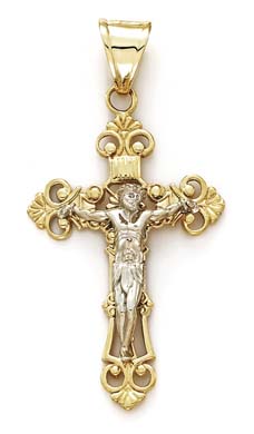 
14k Two-Tone Gold Filigree Style Large Cross Pendant
