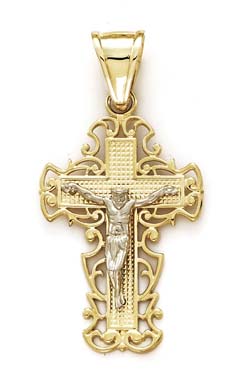 
14k Two-Tone Gold Filigree Cross Pendant
