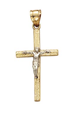 
14k Two-Tone Gold Wood Style Crucifix Pendant
